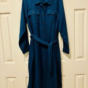DKNY Teal Long Sleeve Shirt Dress